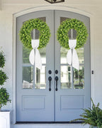 Vlorart 22 Inch Boxwood Wreaths for Front Door, Artificial Spring Wreath with Sash for Porch Window Wall Farmhouse Wedding Home Decorations, Summer Green Wreath for Year Round Indoor & Outdoor