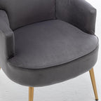 Trendy Velvet Accent Chair with Gold Metal Legs, Upholstered Armchair for Small to Mid-Size Spaces, Modern Living Room, Bedroom, Vanity Desk and Entryway, Grey