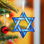FLAGWIX Christmas Hanukkah Gifts for Women Men - Acrylic Christmas Ornament for Tree Decorations - Hamsa Hand Ornaments Decor, Star of David Tree Topper, Spiritual Religious Gifts for Mom Grandma