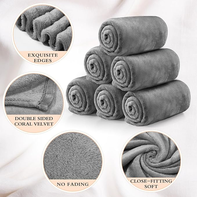 Tinideya 6 Pcs Flannel Fleece Throw Blanket Bulk 50 x 60 Inch Soft Fleece Blanket Warm Throw Blanket Coral Blankets for Couch Sofa Home Wedding Gifts Season (Light Gray)