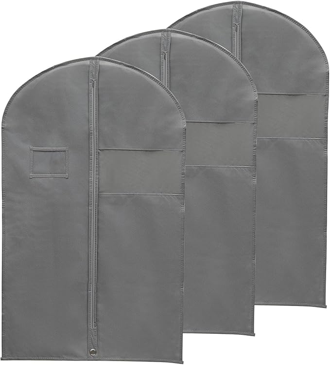 PATIKIL 40" Garment Bag, 3 Pack Breathable Suit Bag for Storage Hanging Clothes Dustproof Garment Covers for Suits Coats Dresses, Gray