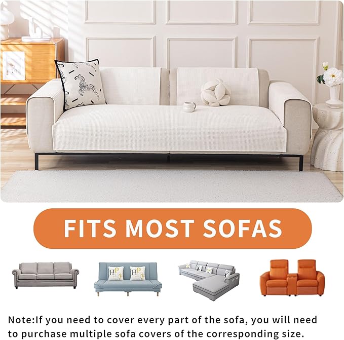 HAOMAIJIA Pet Couch Covers for Sofa Waterproof Couch Cover for Dogs Chenille Non Slip Sofa Covers Washable for 3 Cushion Couch Furniture Protector (Cream White, 36.5" x 82" 1 Pack)
