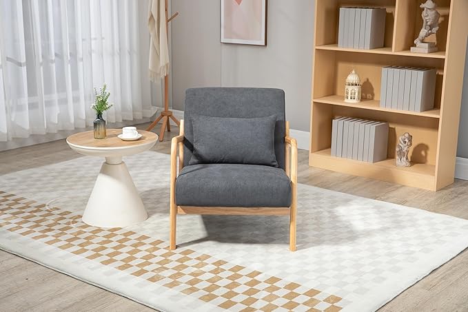 KEIKI Mid Century Modern Accent Chair, Lounge Armchair with Solid Wood Frame and Waist Cushion for Living Room, Bedroom