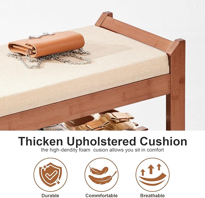Shoe Rack Bench with Cushion 39.4“, Shoe Rack for Front Door Entrance, Shoe Bench with Storage for Entryway Hallway Bedroom Living Room