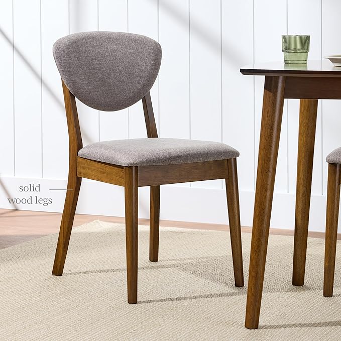 Best Choice Products Dining Chairs Set of 2, Mid-Century Modern Upholstered Wood, Armless w/Seat Cushion, Padded Backrest - Walnut/Medium Gray