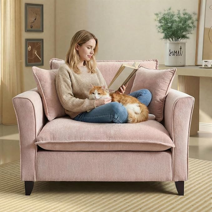 ERYE Modern Chenille Upholstered Accent Chair Wider Seat Leisure Cushion Armchair with 2 Pillows and Removable Cover for Home Apartment Office Living Room Bedroom
