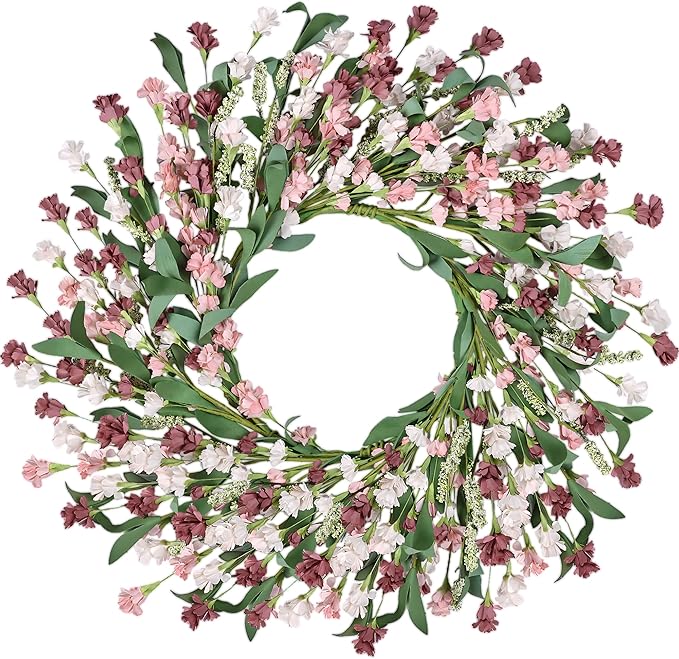 Wreaths for Front Door, 24 Inch Spring/Summer Front Door Wreath, Colorful Paper Flower Wreath for All Seasons for Indoor Home Wall Window Office Wedding Farmhouse Decor (Light Pink)