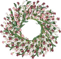 Wreaths for Front Door, 24 Inch Spring/Summer Front Door Wreath, Colorful Paper Flower Wreath for All Seasons for Indoor Home Wall Window Office Wedding Farmhouse Decor (Light Pink)