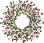 Wreaths for Front Door, 24 Inch Spring/Summer Front Door Wreath, Colorful Paper Flower Wreath for All Seasons for Indoor Home Wall Window Office Wedding Farmhouse Decor (Light Pink)