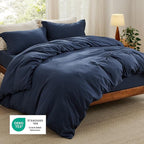 Bedsure Duvet Cover King Size with Fitted Sheet - 4 Pieces Prewashed Polyester Extra Soft Bedding Set, Includes 1 Duvet Cover 104x90 Inches with Zipper Closure, 2 Pillow Shams, 1 Fitted Sheet, Navy