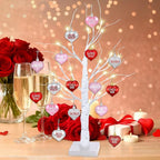Tifeson 36Pcs Valentine's Day Heart Ornaments, Red Pink Silver Heart Shaped Valentine Ornaments for Tree Conversation Heart Decorations for Valentines Home Anniversary Decor