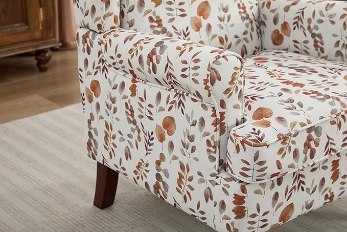 KEIKI Floral Accent Chair for Living Room - Sophisticated Vintage Charm with Classic Wood Legs, Elegant Upholstered Armchair
