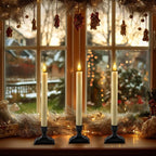 Homemory Real Wax Window Candles with Remote Timer Dimmer, Flameless Taper Candles with Holders, Christmas Candle for Window Battery Operated, LED Candlesticks for Home Holiday Decor,6 Pcs Ivory