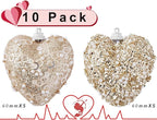 Champagne Christmas Ball Heart Ornaments 10Pcs Glitter Sequin Heart Shaped Baubles Decoration Valentines Pearl Foam Hanging Decor(2.36in)