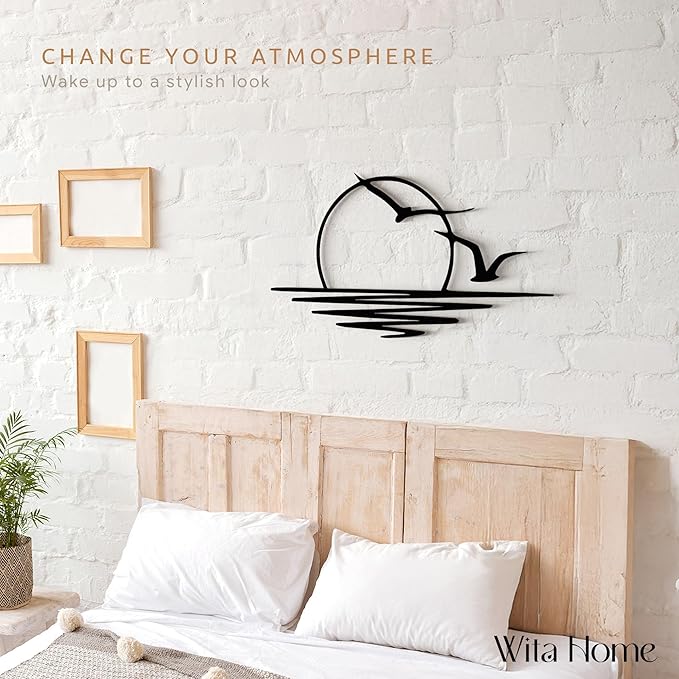 Wita Home Sunset with Seagulls Metal Wall Mounted Art, Handcrafted Metal Home Decor with Static Powder Coating, Eye-Catching Addition to Living Room Decor, Modern Beach Decor for Indoor and Outdoor Spaces, Perfect Housewarming Gift (32 x 16 inches)