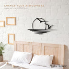 Wita Home Sunset with Seagulls Metal Wall Mounted Art, Handcrafted Metal Home Decor with Static Powder Coating, Eye-Catching Addition to Living Room Decor, Modern Beach Decor for Indoor and Outdoor Spaces, Perfect Housewarming Gift (32 x 16 inches)