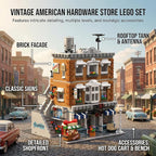 Vintage American Hardware Store Building Blocks, 3-Story Modular Street View with Hot Dog Cart & 7 Figures, 3642 Pieces Adult Building Kit, Collectible City Architecture Model