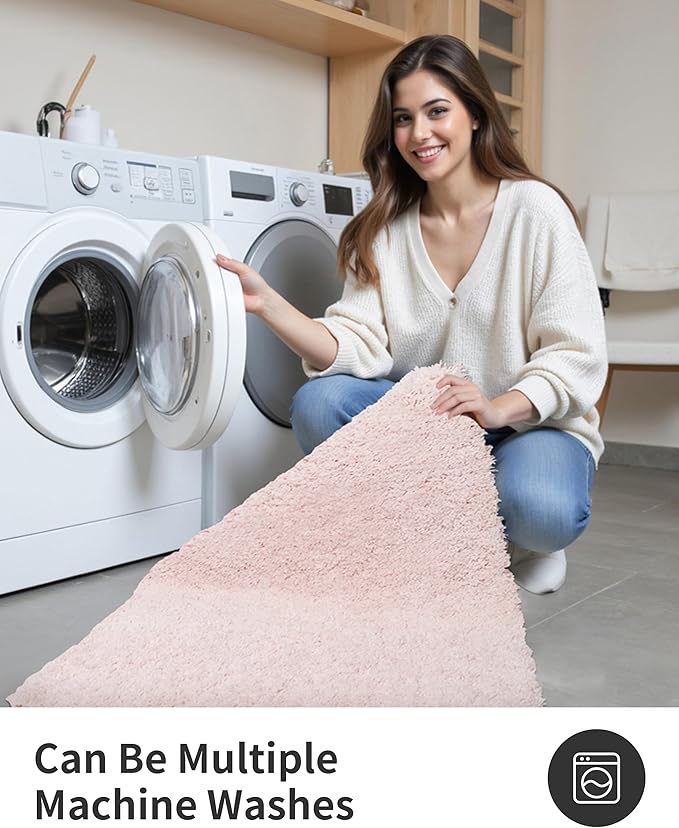 ILANGO Pink Bathroom Rugs 48" × 24" Non Slip & Super Absorbent Extra Thick Soft, Washable Bath Mat for Floor, Microfiber Plush Shaggy Bath Rug with Rubber for Bathtub Shower Room Sink