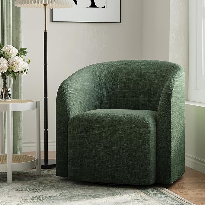 COLAMY Swivel Accent Chair, Modern Barrel Round Chair, Upholstered Comfy Living Room Chair with Armrest, Armchair for Reading Room/Bedroom/Waiting Room/Office, No Assembly, Green