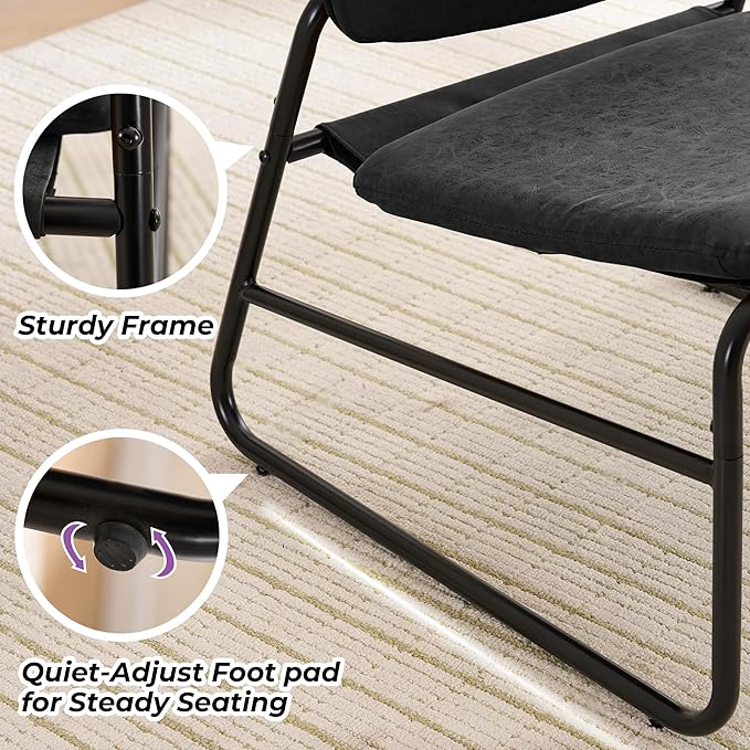 DAICO Modern Accent Chair Waterproof Armless Sling Accent Chairs Comfy Upholstered Side Sitting Chairs with Metal Frame for Living Room Bedroom Balcony Garden, Faux Leather, Black