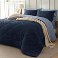Bedsure Full Comforter Set - 7 Pieces Reversible Navy Blue Bedding, Full Size Bed Set for All Seasons, Bed in a Bag with Down Alternative Comforter, Sheets, Pillowcases & Shams