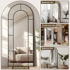 Antok 71" x 28" Full Length Mirror, Floor Mirror Arched Window Decorative Mirror, Metal Framed Decor Farmhouse Floor Mirrors Art Pane Mirrors Wall Decor for Bedroom, Living Room, Entryway Bronwn