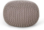 Nahunta Knitted Round Pouf - Cotton - Brown