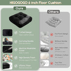 6" Washable Floor Pillow Cushion for Adults, Meditation Cushion Pillow, Large Square Floor Sitting, Removable Tufted Corduroy Cover, for Tatami Living Room or Yoga, 22x22 Inch, Machine Washable