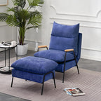 MCombo Accent Recliner Chair with Ottoman, Modern Fabric Armchair, Upholstered Sofa Bed for Living Room Bedroom, Small Space 4055 (Black Frame, Blue)