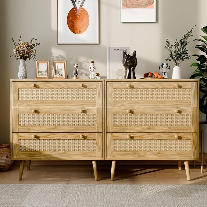 3 Drawer Dresser for Bedroom, Boho Dresser Chest with Handles for Bedroom Hallway Living Room