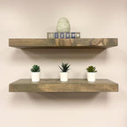 PJ DECOR URBANDI, Rustic Floating Shelves, Set of 2, Hidden Bracket, Solid Wood, Heavy Duty, Wall Mounted Shelves, (Grey, 24Wx6D)