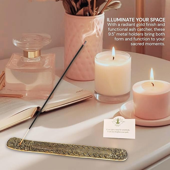 Hosley Sleek Metal Incense Stick Holder 9.5 Inches Long, Ash Catcher Design with Luxurious Gold Finish for Stylish Home Decor and Aromatherapy