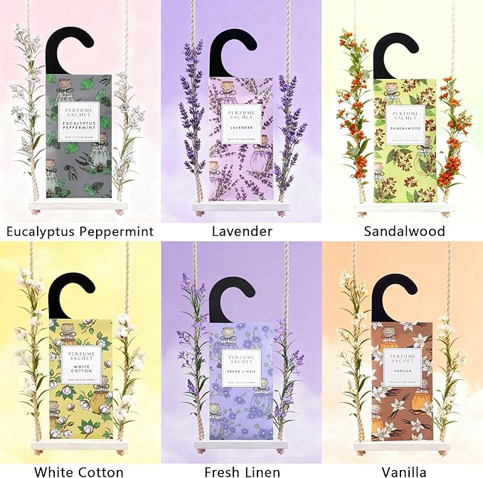 ROSE COTTAGE Large 12 Packs Fresh Linen Hanging Closet Deodorizer Air Freshener Long Lasting Scented Sachets Smell Goods for House