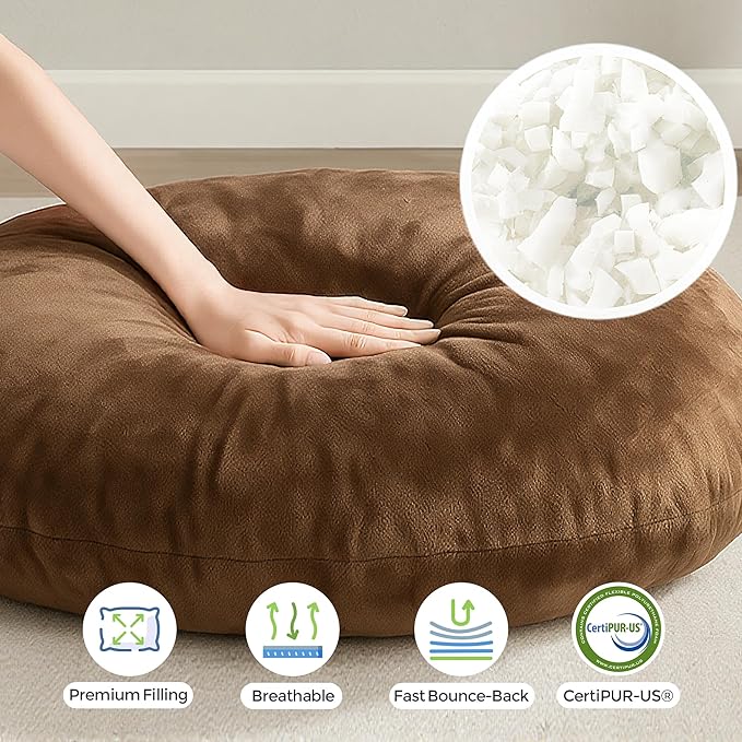 Codi Meditation Cushions Set of 2 – Large Round Floor Pillows for Adults with Removable Washable Cover, Soft and Supportive Floor Cushion for Yoga, Seating and Dog Bed, 32 inch - Coffee