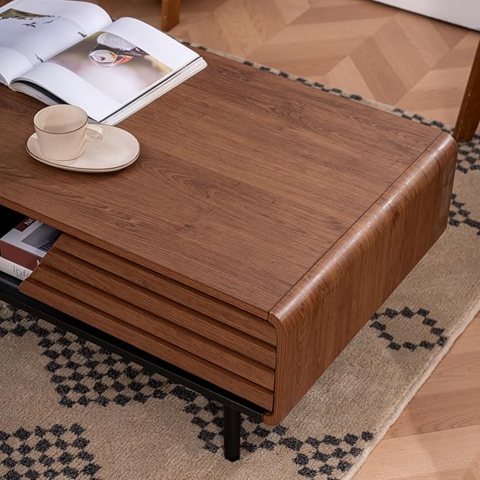 Coffee Table, 40" Modern Coffee Table with Storage and Sliding Door for Living Room, Black and Walnut