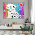 VUMIVI Cute Dog Tapestry Rainbow Color Planks Rustic Farmhouse Home Decor Pet Paws Tapestry Wall Hanging for Living Room Bedroom Dorm Classroom Aesthetic Decor W80xL60in