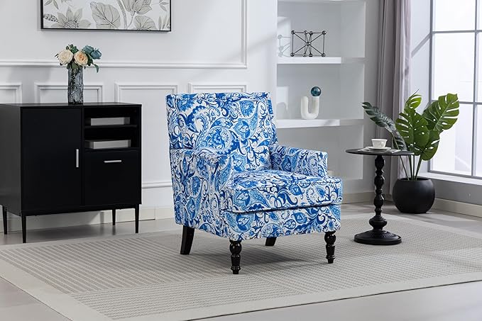 KEIKI Vintage Porcelain Accent Chair with Nailhead Trim, Upholstered Lounge Armchair - Ergonomic High Back Support, Perfect for Reading Nook