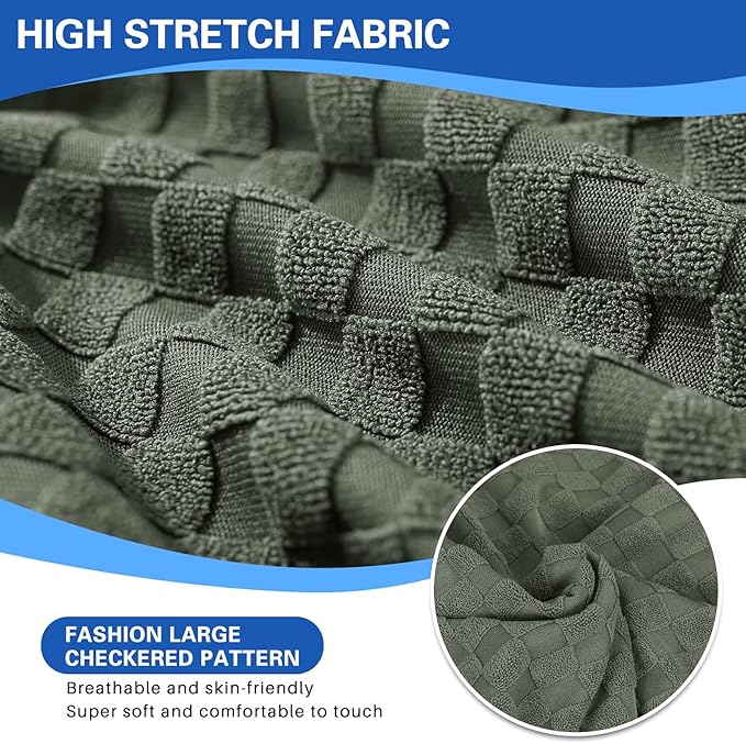 YEMYHOM Stretch Individual Cushion Covers Sofa Chair Seat Cushion Slipcovers Soft Couch Cover Replacement Large Checkered Furniture Protector with Elastic Bottom (1 Pc Cushion Cover, Army Green)