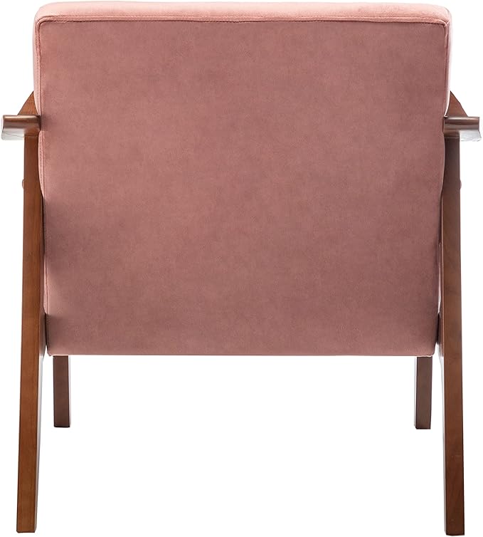 Accent Chair with Velvet Upholstery and Solid Wood Frame, Classic Mid-Century Modern Living Room Furniture for Extra Seating, Rose