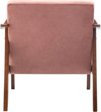 Accent Chair with Velvet Upholstery and Solid Wood Frame, Classic Mid-Century Modern Living Room Furniture for Extra Seating, Rose