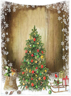 Ambesonne Christmas Tapestry, Pine Tree with Present Boxes on Snowy Board Xmas at Countryside Theme, Wall Hanging for Bedroom Living Room Dorm Decor, 40" X 60", Green Brown