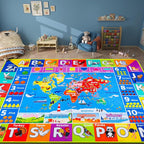 ABC Kids Rug Animals World Map 78.7'x110' Educational Baby Playmat Fluffy Non-Slip Preschool Rug Nursery Room Elementary Learning