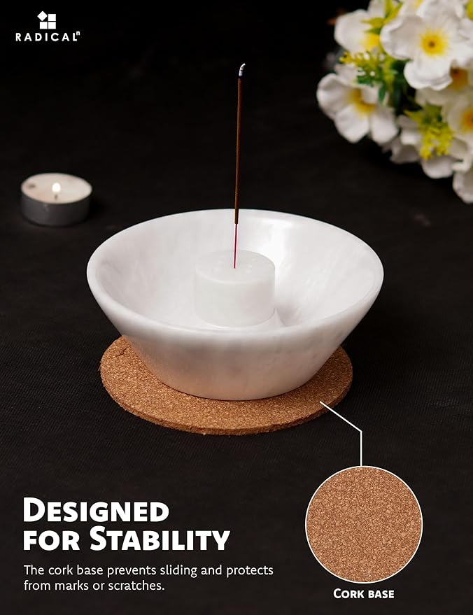 Radicaln Marble Incense Holder for Stick 5.5" Inches Handmade White Marbles Ashtray for Home Décor, Ideal Incense Stick Holder, Palo Santo Holder & Incense Holder Marble for Living Room