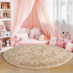 4'x4' Beige Round Rug for Bedroom, Ultra Soft Fluffy Circle Rug for Kids Girls Boys Room, Cute Shag Rugs for Living Room Playroom Tent Castle Home Decor Rug
