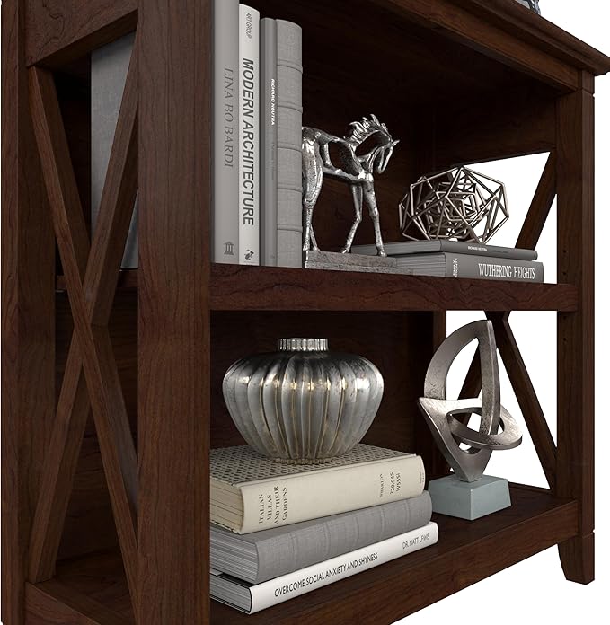 Bush Home Key West Small 2 Shelf Bookcase in Bing Cherry, Compact Home Organizer, Vertical Storage Solution, Bookshelf for Office or Living Room