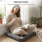 Meditation Floor Pillow Set of 2, Square Large Pillows Seating for Adults, Tufted Corduroy Cushion for Tatami Living Room, Grey, 22x22 Inch