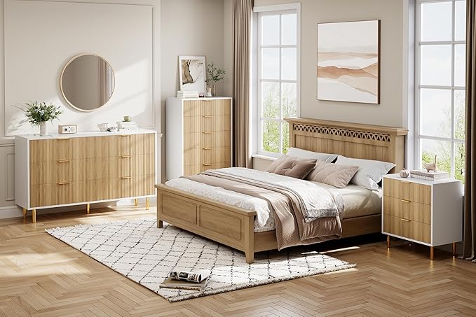 GarveeHome Dresser for Bedroom, Modern Chest of Drawers with Large Drawer, 6 Drawer Dresser with Gold Handles, Wood Storage Cabinet Organizer for Living Room, Hallway, Entryway, Natural