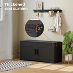 2-Tier Storage Bench, Shoe Bench with Thickened Padded Seat Cushion, Entryway Bench with 2 Doors, Adjustable Shelf, 13.8" D x 37.4" W x 18.5" H, for Entryway, Living Room, Bedroom, Black