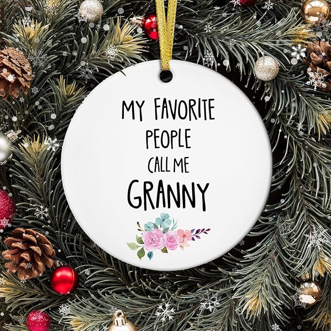 My Favorite People Call Me Granny Ornament, Grandma Mother's Day Birthday Gifts from Grandkids Ceramic Ornament Keepsake, Gifts for Granny Hanging Ornaments for Christmas Tree Decoration