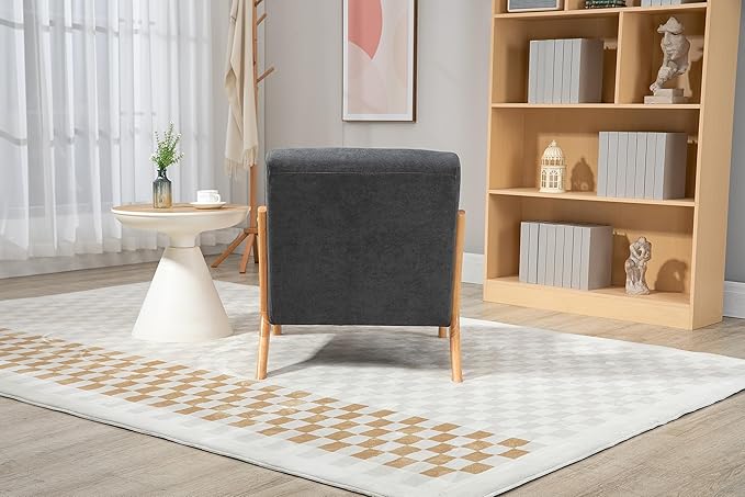 KEIKI Mid Century Modern Accent Chair, Lounge Armchair with Solid Wood Frame and Waist Cushion for Living Room, Bedroom